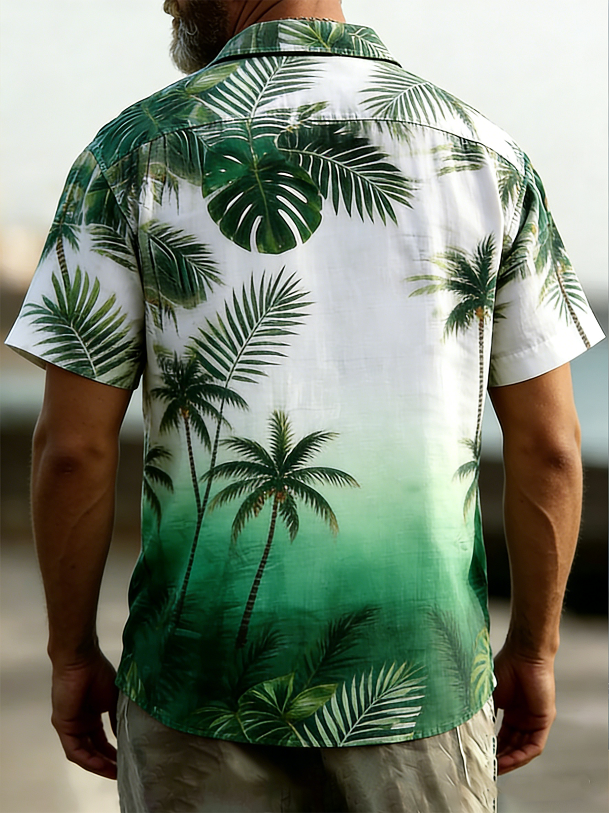 Linen Texture Gradient Floral Chest Pocke Holiday Hawaiian Shirt