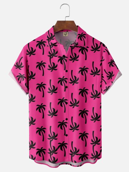 Moisture-wicking Palm Tree Chest Pocket Hawaiian Shirt