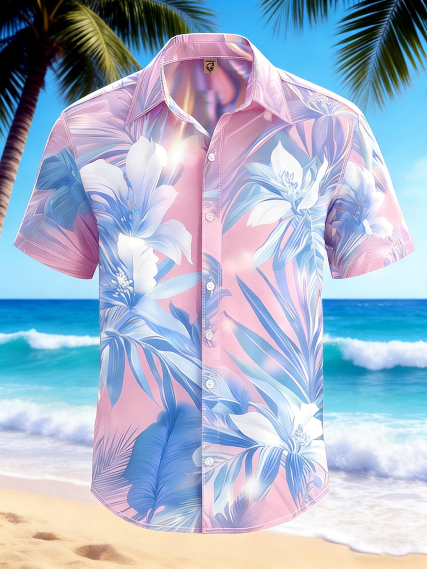 Moisture-wicking Tropical Palm Tree Chest Pocket Hawaiian Shirt
