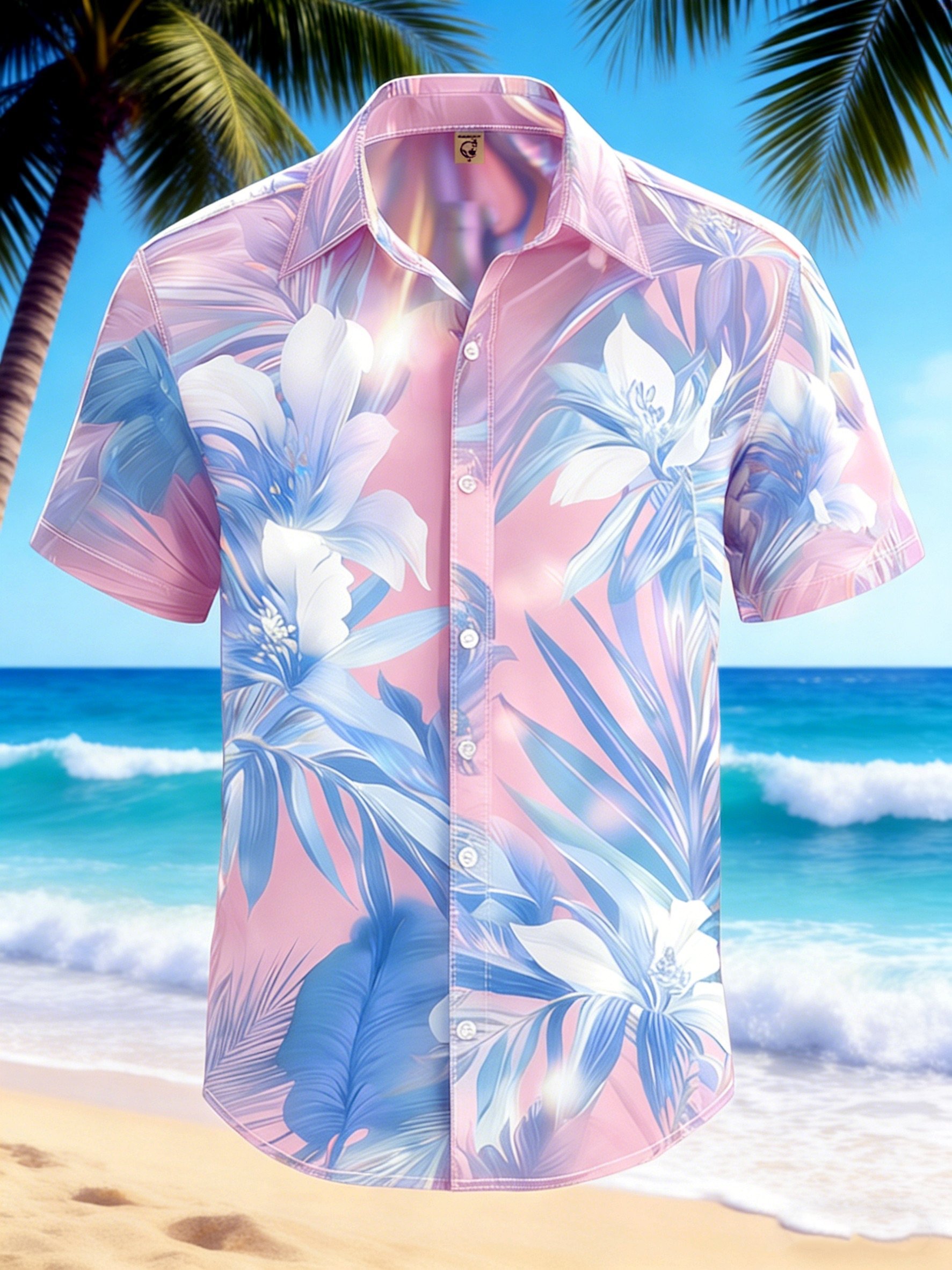 Moisture-wicking Tropical Palm Tree Chest Pocket Hawaiian Shirt