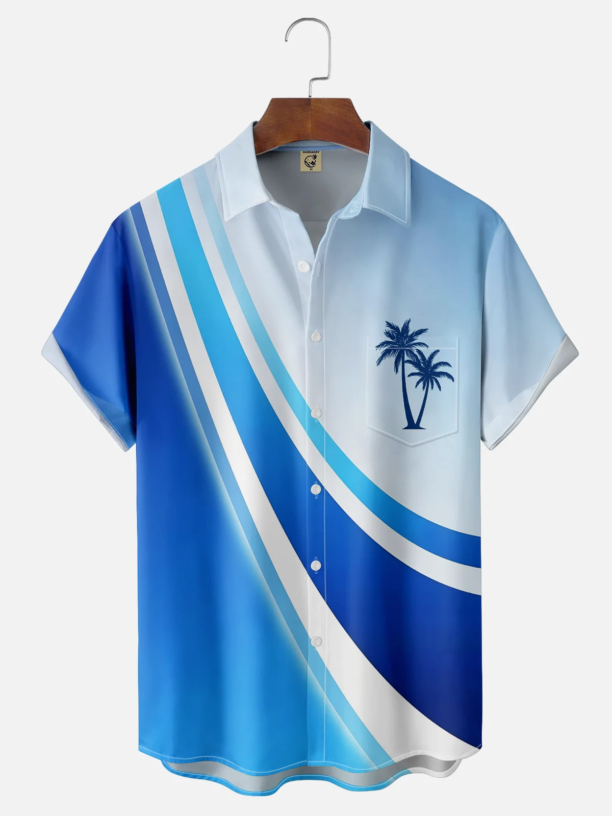 Moisture-wicking Palm Tree Gradient Color Chest Pocket Hawaiian Shirt