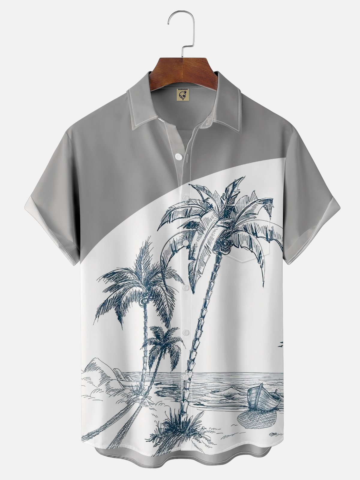 Mens Coconut Print Lapel Loose Short Sleeve Trendy Hawaiian Shirt