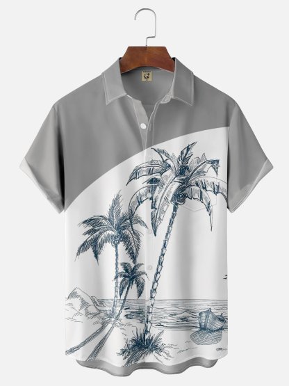 Mens Coconut Print Lapel Loose Short Sleeve Trendy Hawaiian Shirt