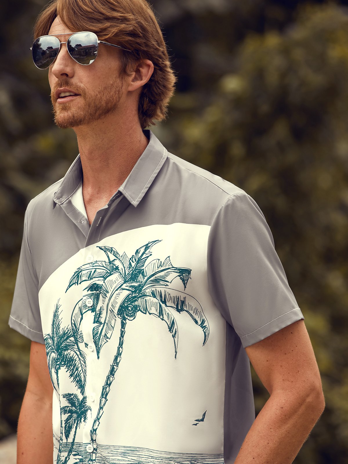 Mens Coconut Print Lapel Loose Short Sleeve Trendy Hawaiian Shirt