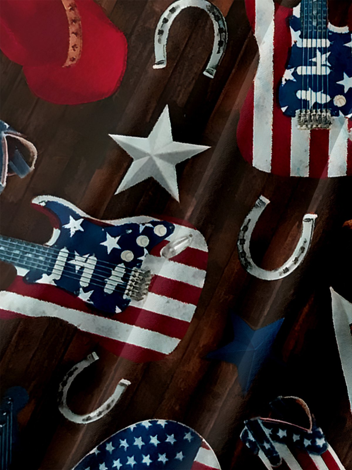 Moisture-wicking American Flag Guitar Chest Pocket Hawaiian Shirt