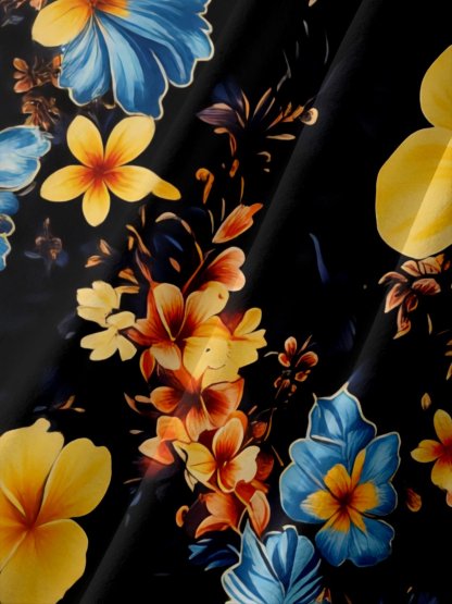 Moisture-wicking Tropical Floral Chest Pocket Hawaiian Shirt