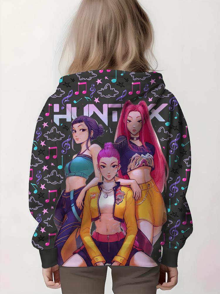 Girls Kpop Demon Hunters Korean Fashion Hoodie, Spring & Fall Comfortable Casual Sweatshirt, Durable Outdoor Activity Wear