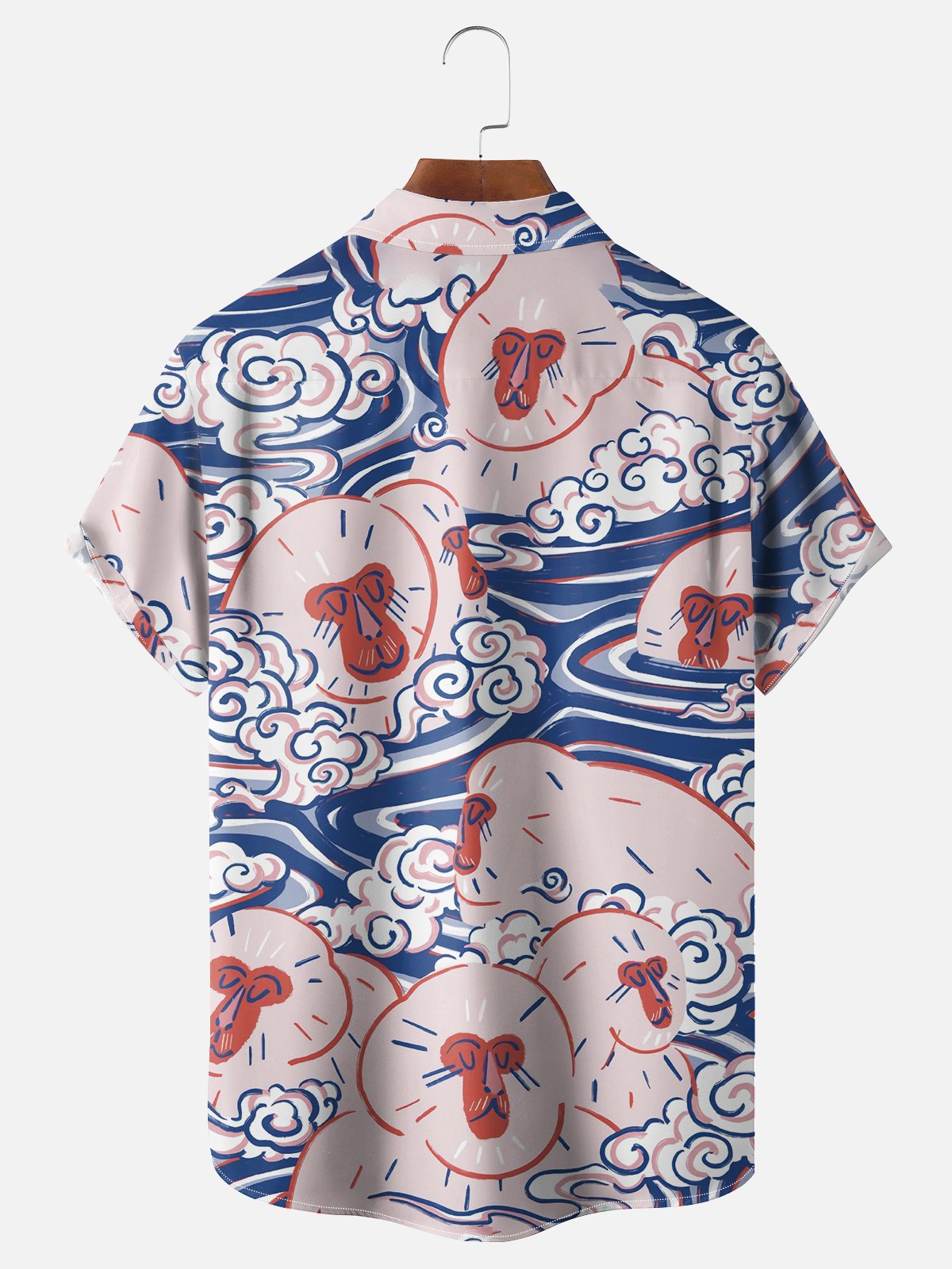 Moisture Wicking Ukiyoe Onsen Monkey Chest Pocket Hawaiian Shirt