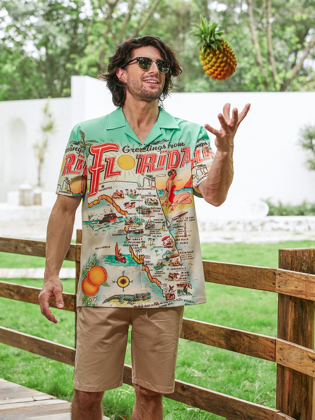 Moisture-wicking Vacation Map Chest Pocket Hawaiian Shirt