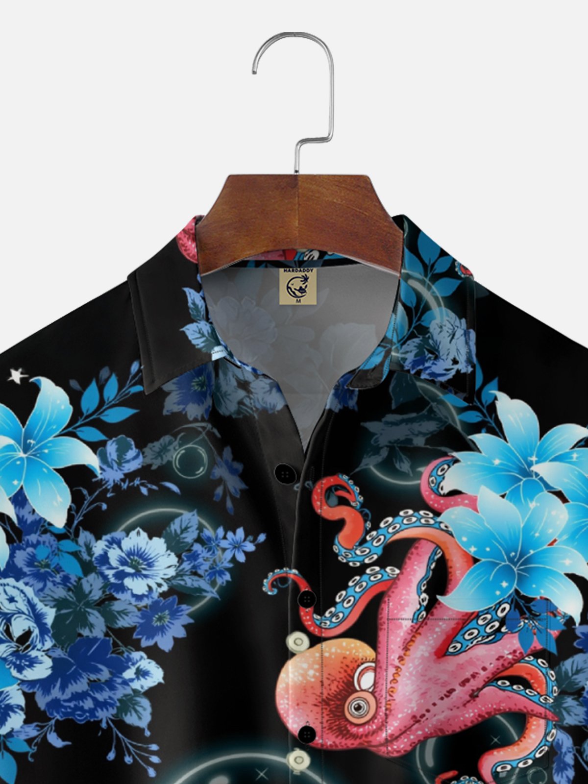 Moisture Wicking Botanical Octopus Print Chest Pocket Festive Hawaiian Shirt