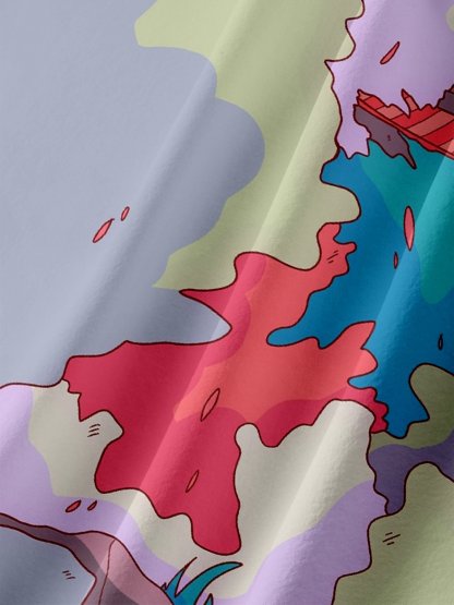 x Stephen Wade Moisture Wicking Abstract Art Landscape Chest Pocket Hawaiian Shirt