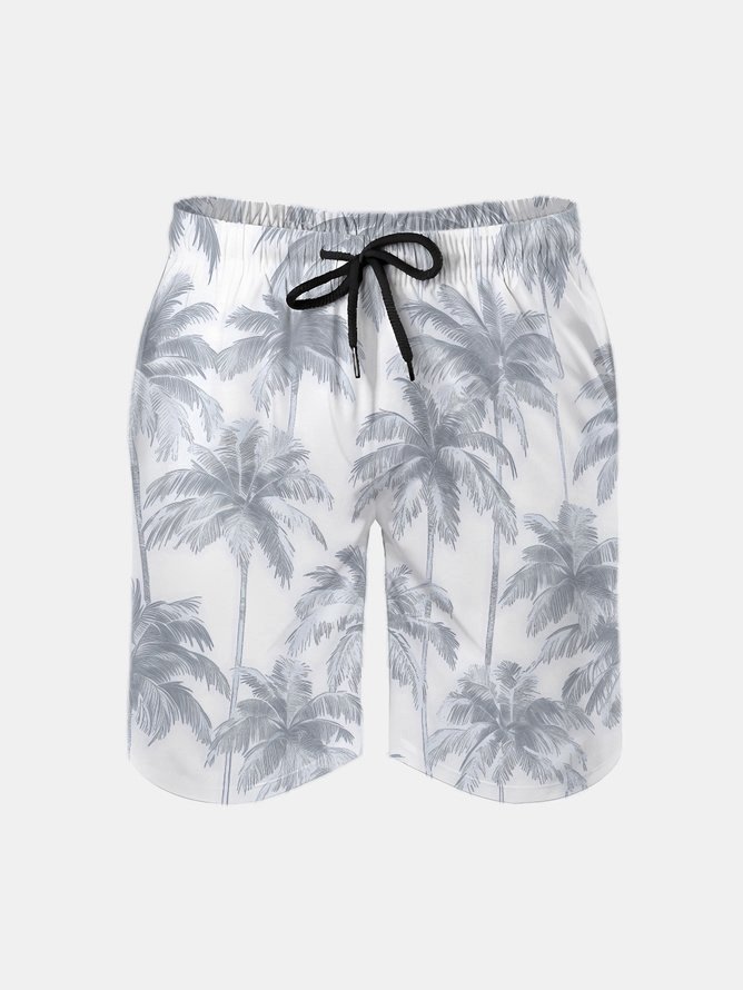 Men's Swim Trunks Hawaiian Tropical Palm Tree Beach Shorts with Pockets