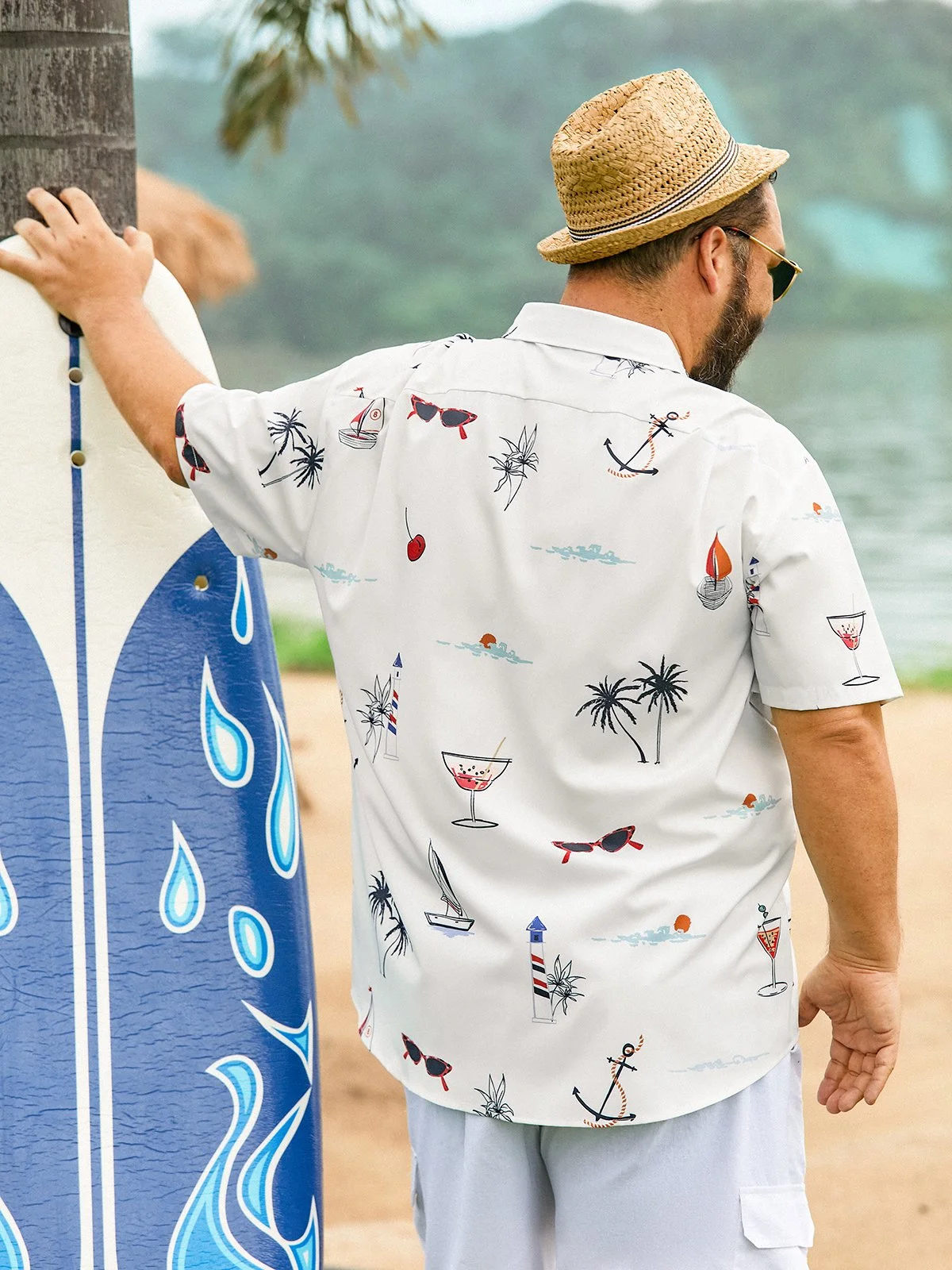 Coconut Tree Chest Pocket Short Sleeve Hawaiian Shirt