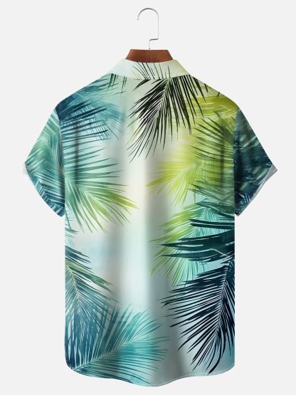 Moisture-wicking Artistic Palm Leaf Avant-garde Chest Pocket Hawaiian Shirt