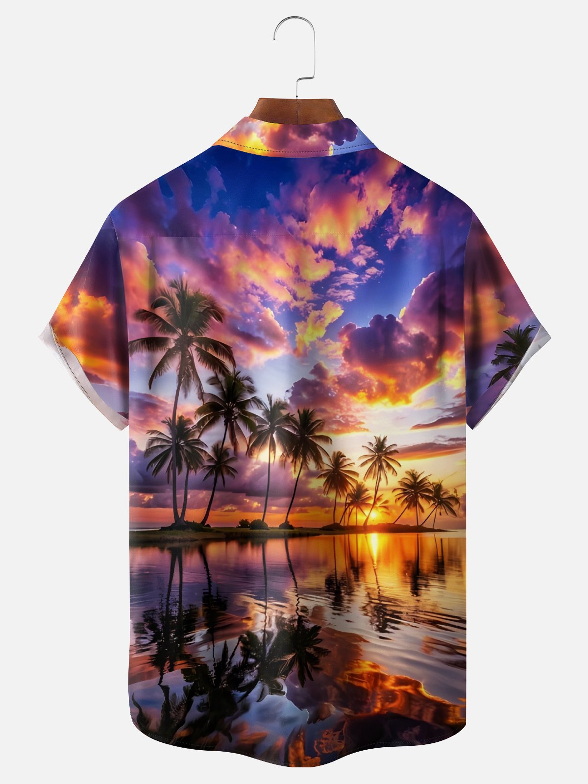 Moisture-wicking Coconut Trees Beach Chest Pocket Hawaiian Shirt