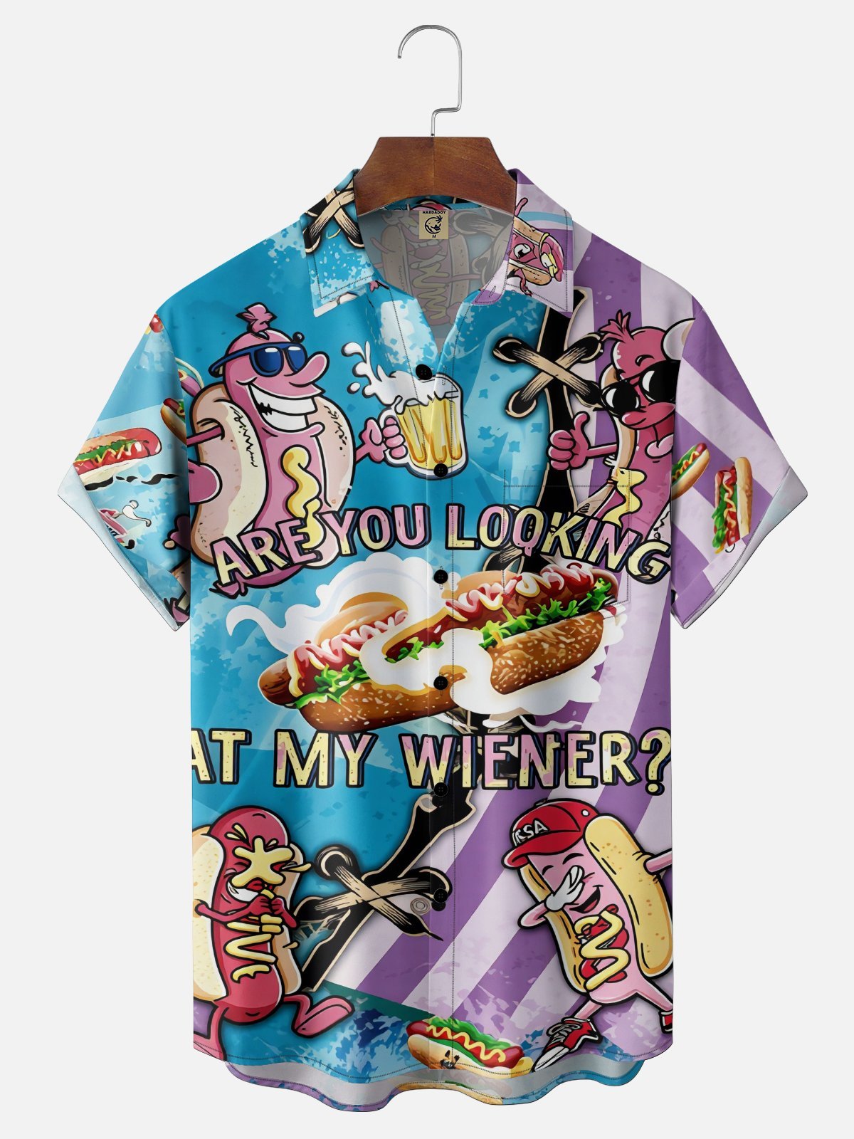 Tall Size Moisture Wicking Fun American Hot Dog Slogan Chest Pocke Holiday Hawaiian Shirt