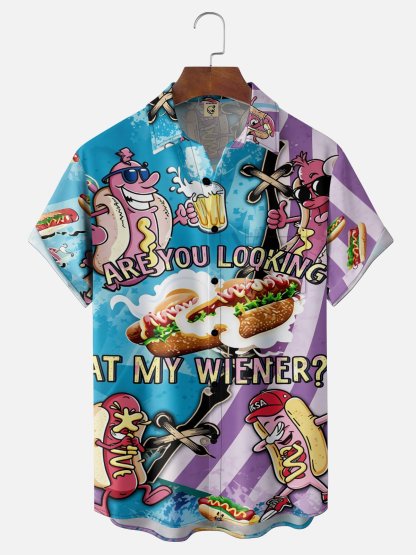 Tall Size Moisture Wicking Fun American Hot Dog Slogan Chest Pocke Holiday Hawaiian Shirt
