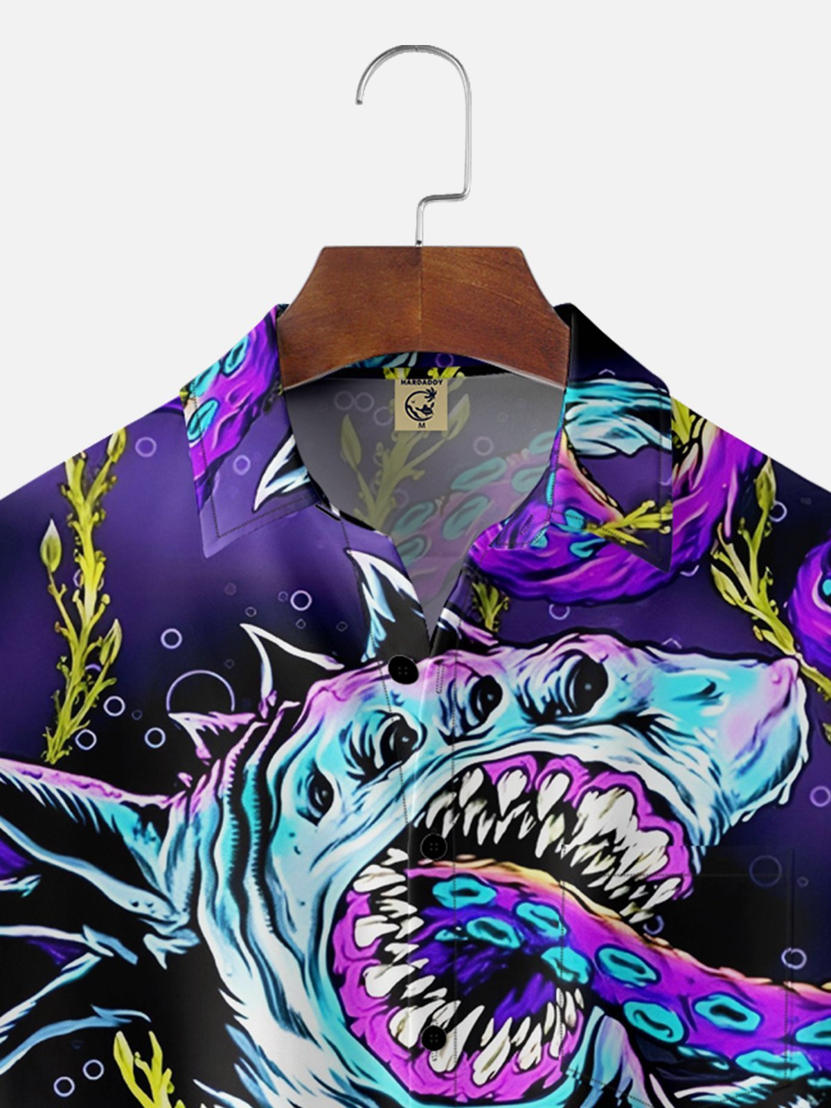Moisture-wicking Ocean Abstract Shark Chest Pocket Hawaiian Shirt