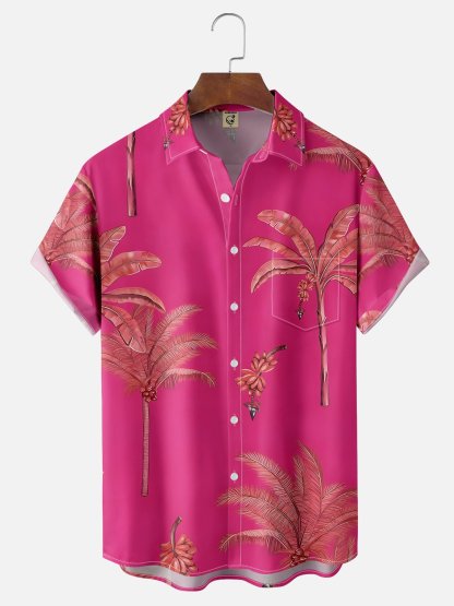 Moisture-wicking Fantasy Fun Banana Tree Chest Pocket Hawaiian Shirt