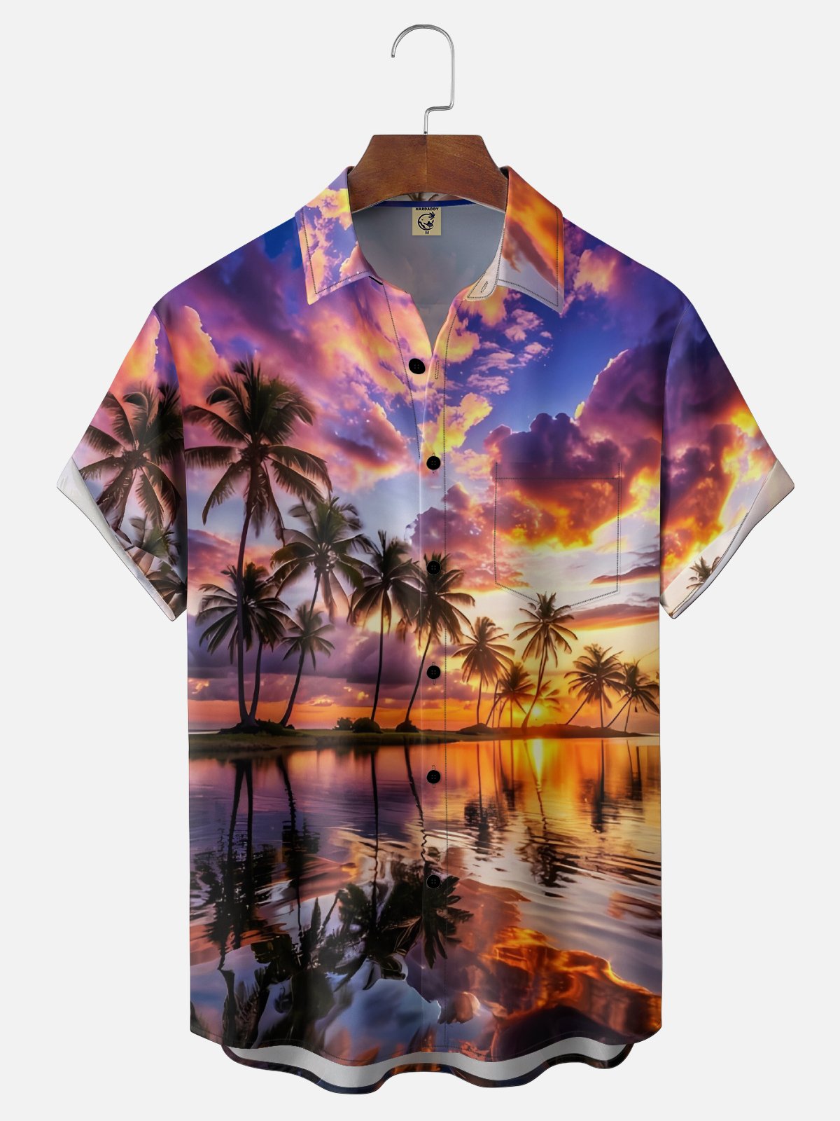 Moisture-wicking Coconut Trees Beach Chest Pocket Hawaiian Shirt