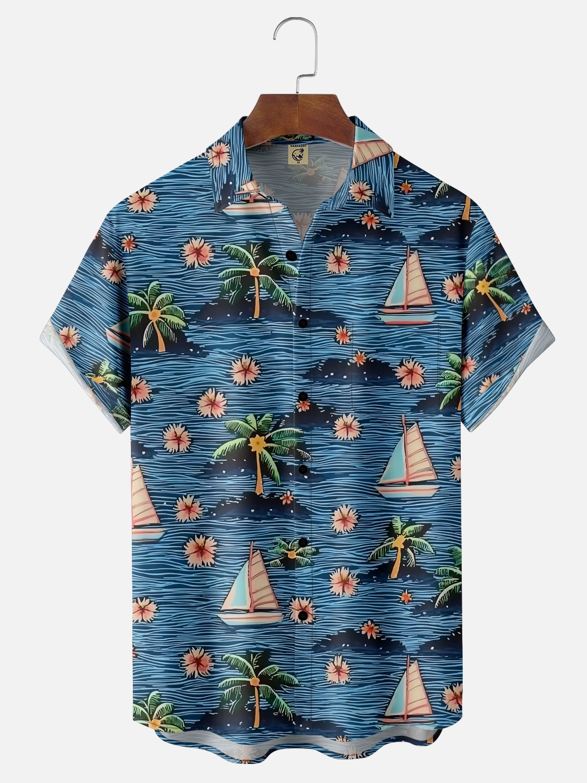 Moisture-wicking Palm Tree Chest Pocket Hawaiian Shirt