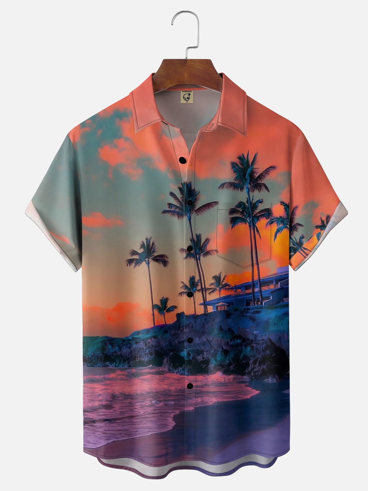 Moisture-wicking Coconut Trees Beach Chest Pocket Hawaiian Shirt