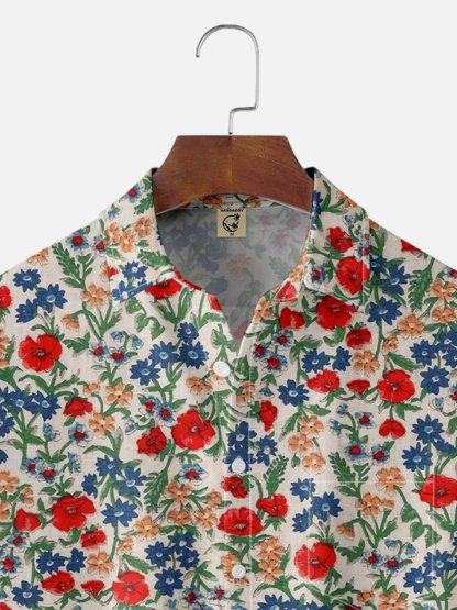 Moisture-wicking Floral Chest Pocket Hawaiian Shirt