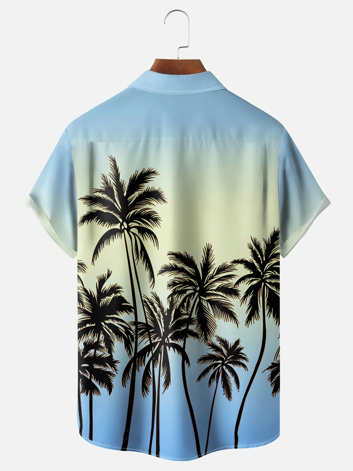 Moisture-wicking Coconut Tree Gradient Color Chest Pocket Hawaiian Shirt