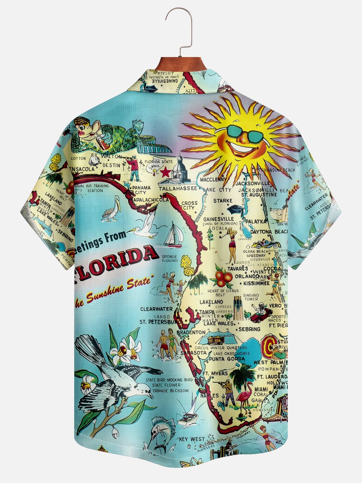 Moisture-wicking Vacation Map Chest Pocket Hawaiian Shirt