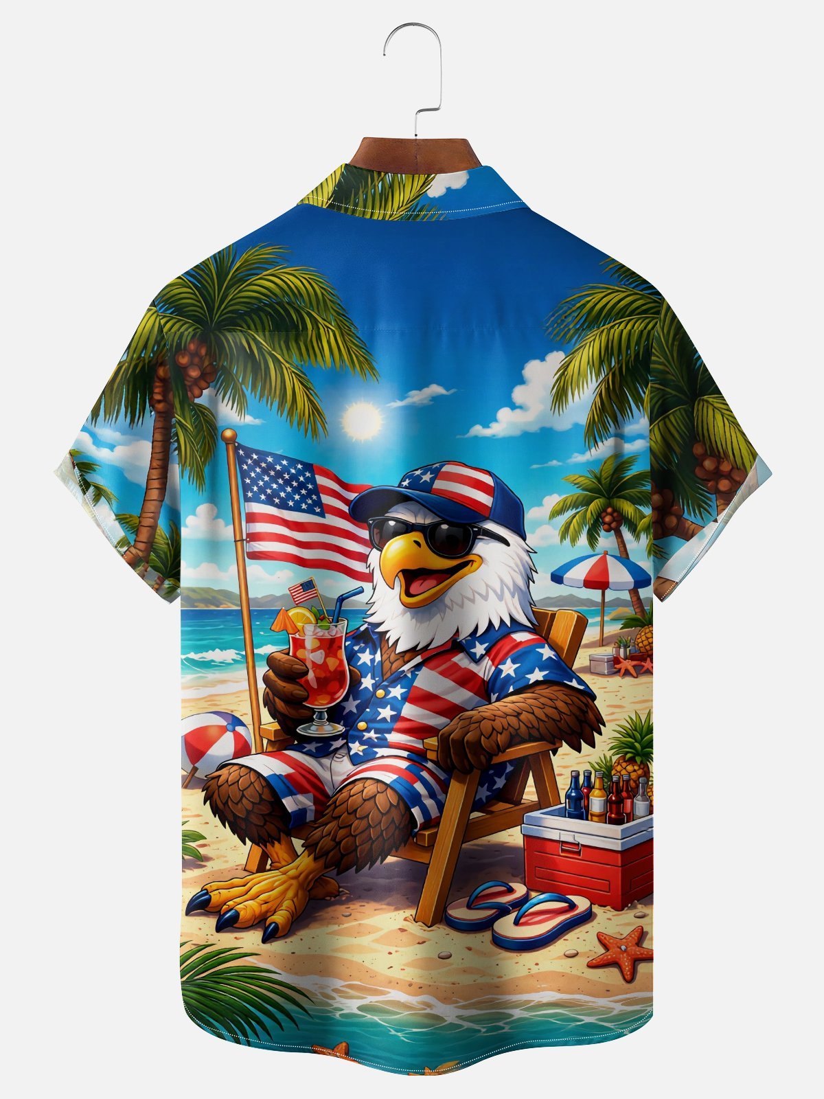 Moisture-Wicking Beach-Style American Eagle Chest Pocket Hawaiian Shirt