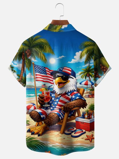 Moisture-Wicking Beach-Style American Eagle Chest Pocket Hawaiian Shirt