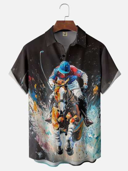 Moisture-wicking Kentucky Derby Horse Racing Chest Pocket Casual Shirt