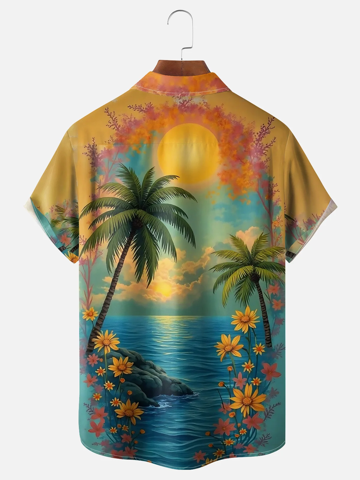 Moisture-wicking Dream Beach Vacation Scenery Chest Pocket Hawaiian Shirt