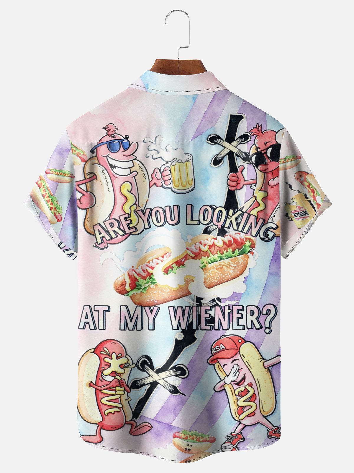 Tall Size Moisture Wicking Fun American Hot Dog Slogan Chest Pocke Holiday Hawaiian Shirt