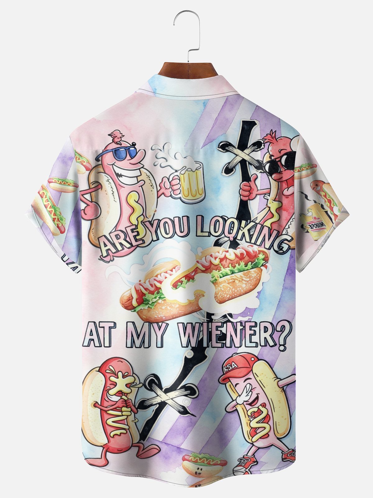Tall Size Moisture Wicking Fun American Hot Dog Slogan Chest Pocke Holiday Hawaiian Shirt
