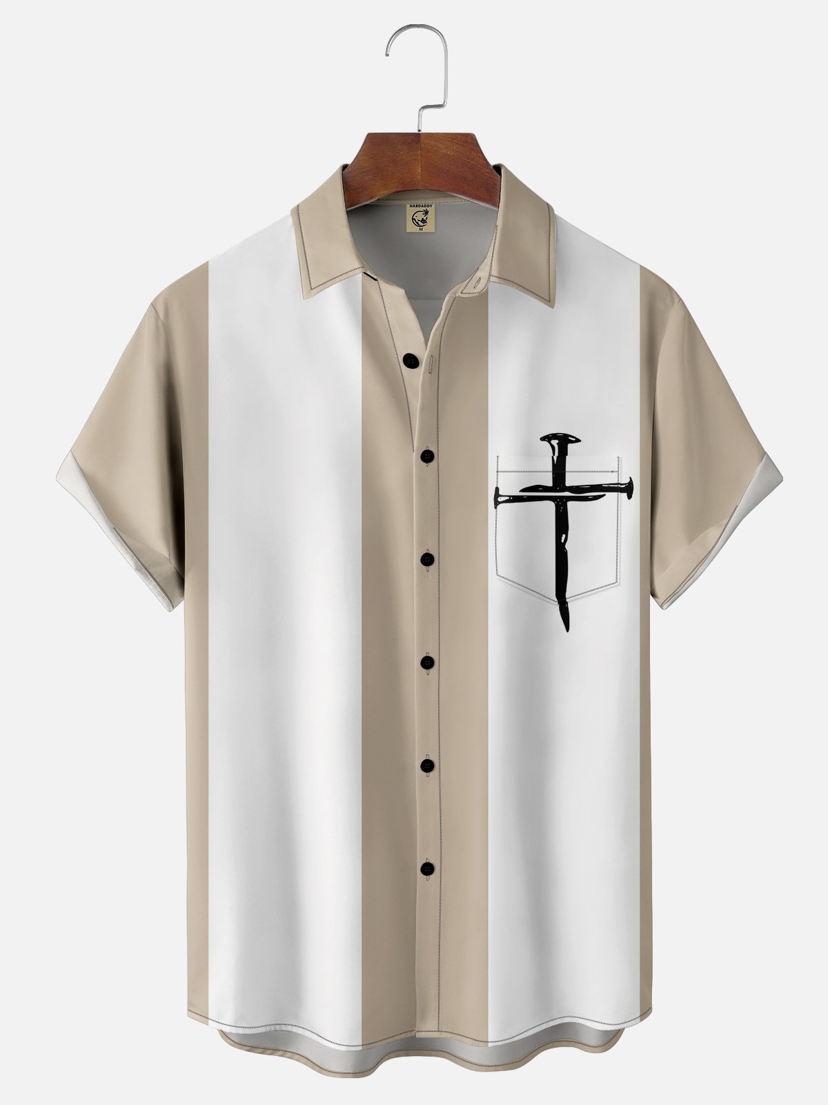 Mens Crucifix Print Casual Breathable Short Sleeve Hawaiian Shirt