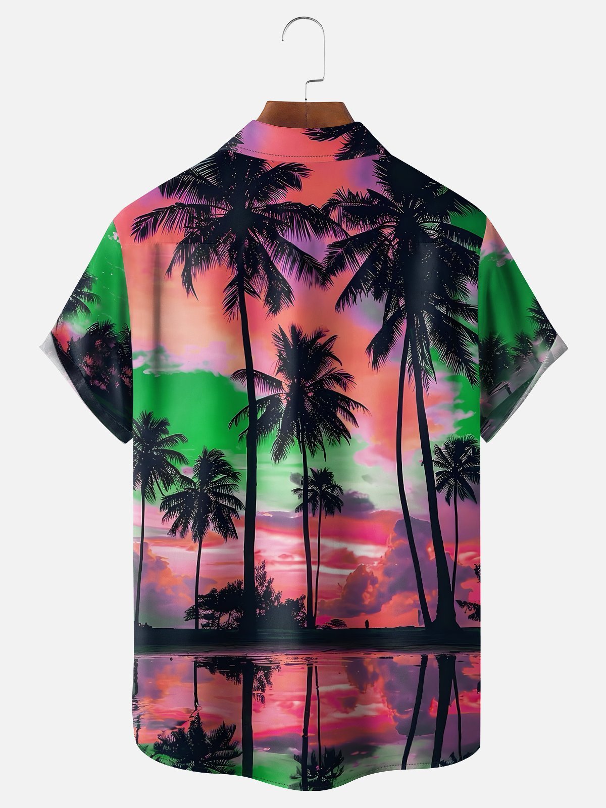 Moisture-wicking Beach Sunset Coconut Tree Chest Pocket Hawaiian Shirt
