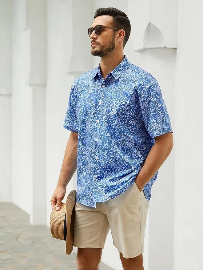 Men's Hawaiian Shirt Short Sleeves Tropical Beach Casual Button Down Shirts