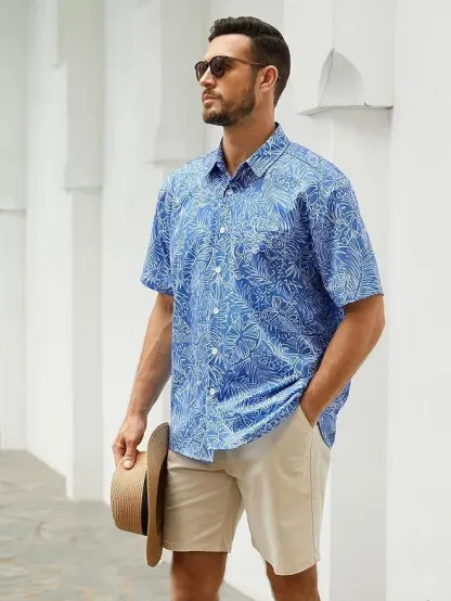 Men's Hawaiian Shirt Short Sleeves Tropical Beach Casual Button Down Shirts
