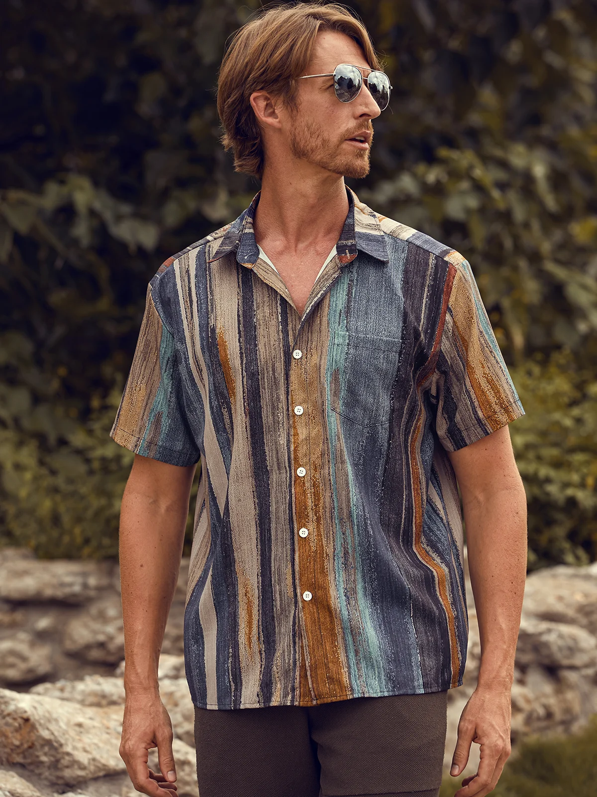 Shirts For Father Leisure Vacation Abstract Gradient Geometric Pattern Hawaiian Style Printed Shirt Top