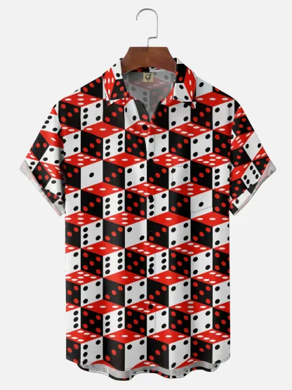 Moisture-Wicking Dice Pattern Chest Pocket Holiday Hawaiian Shirt