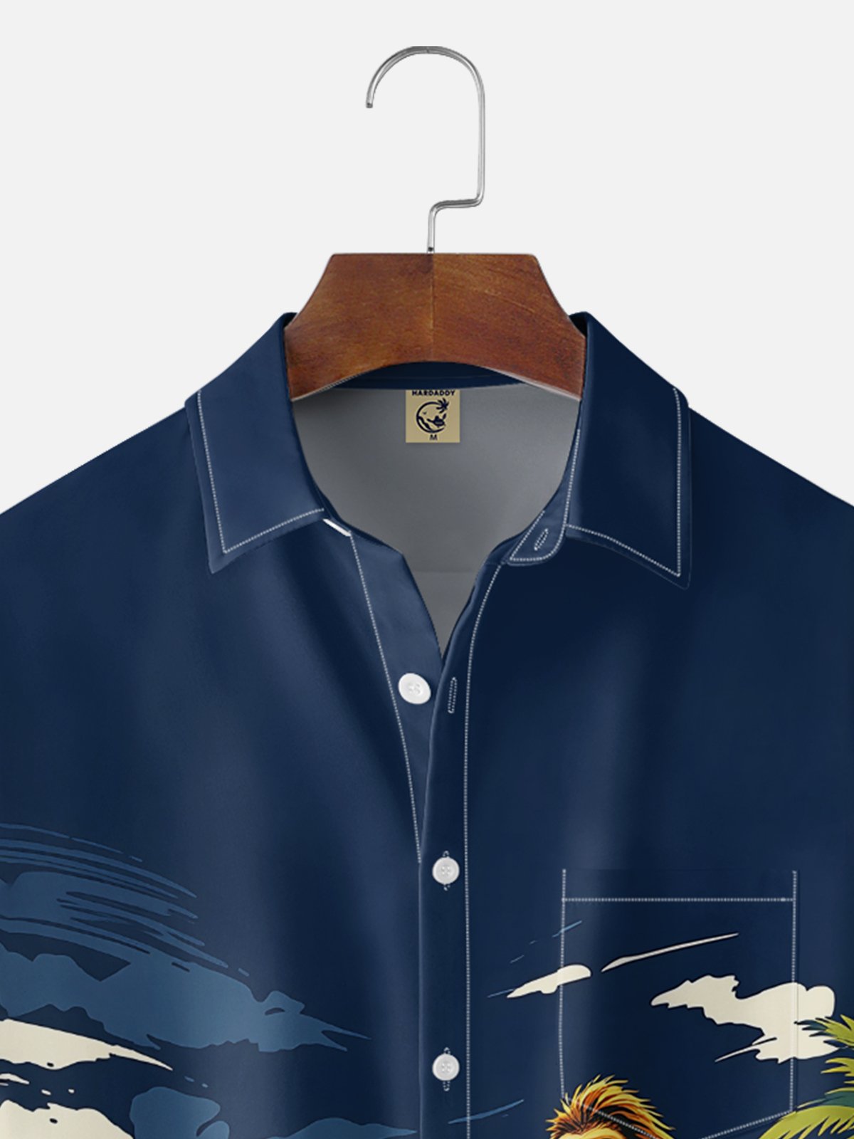 Moisture-Wicking Gradient Coconut Trees Beach And Bigfoot Print Chest Pocket Hawaiian Shirt