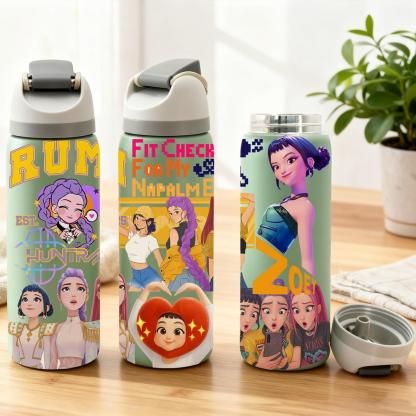 1Pc insulated mug, double wall skinny vacuum cup with leak-proof lid, hot cold drinks tumbler, hot 12 hours cold 24 hours, anime style print, stainless steel thermal travel mug, gift for women men, Christmas birthday holiday, Insulated Travel Drinkware