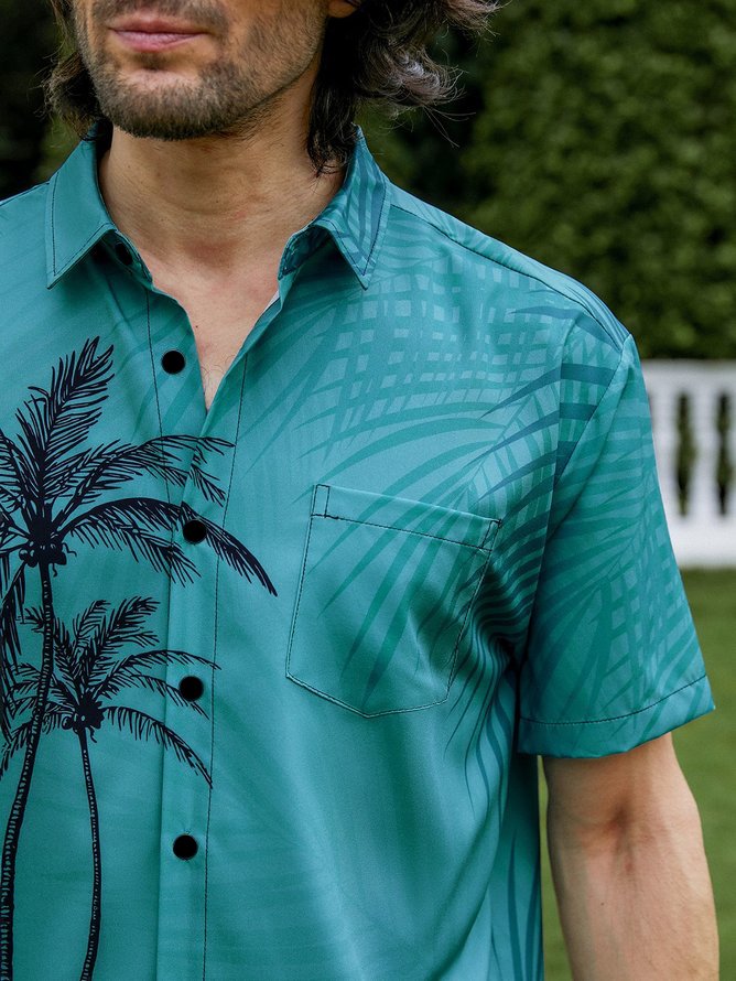 Coconut Tree Chest Pocket Short Sleeve Hawaiian Shirt