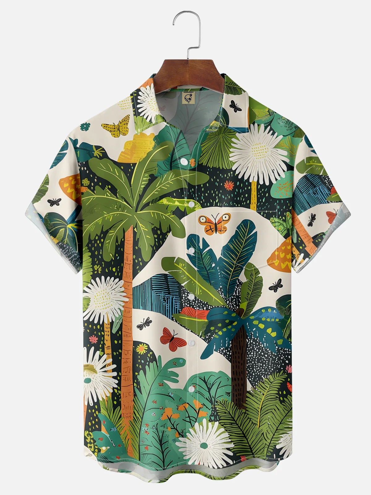 Moisture-wicking Palm Tree Chest Pocket Hawaiian Shirt