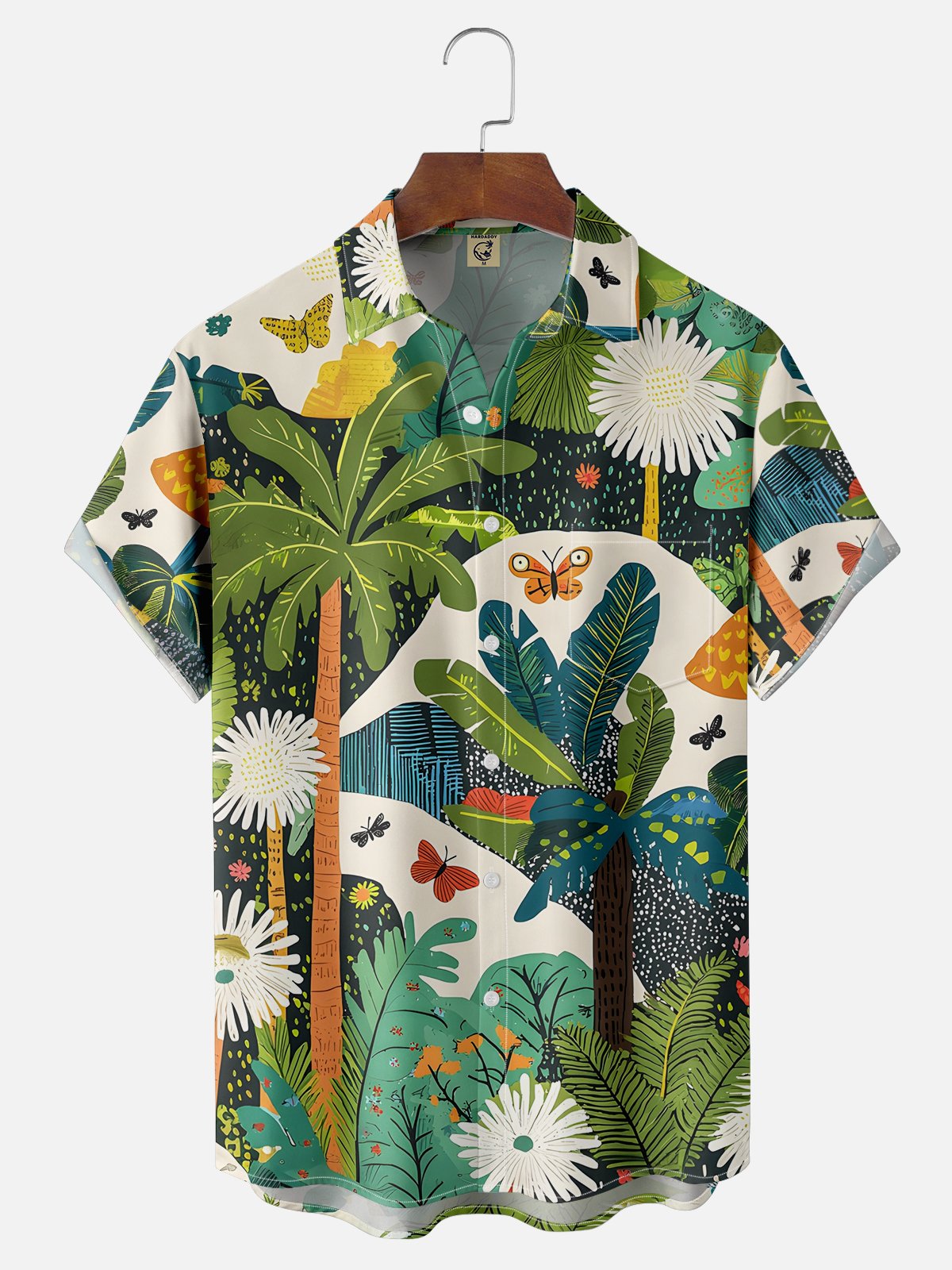 Moisture-wicking Palm Tree Chest Pocket Hawaiian Shirt