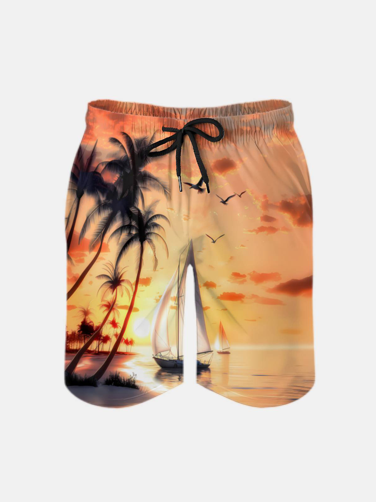 Men's Swim Trunks Hawaiian Tropical Palm Tree Sunset Beach Shorts with Pockets