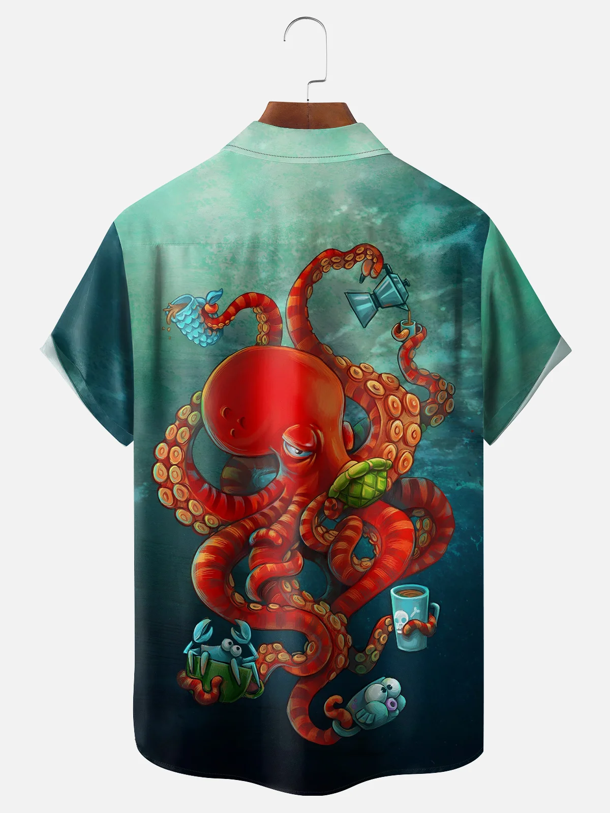 Moisture-wicking Octopus Chest Pocket Hawaiian Shirt
