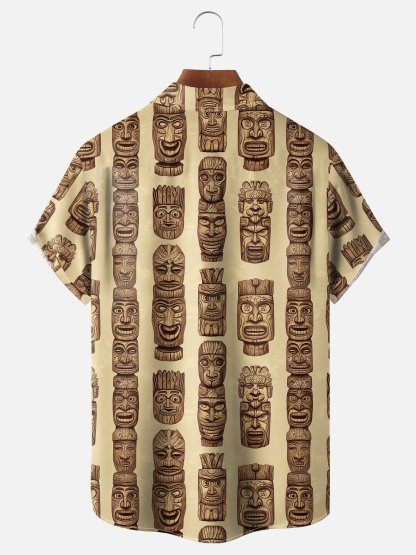 Moisture-wicking Tiki Chest Pocket Hawaiian Shirt