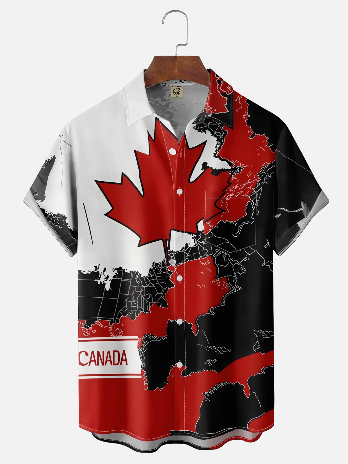 Moisture-Wicking  Canada Day Maple Leaf Flag Chest Pocket Holiday Hawaiian Shirt